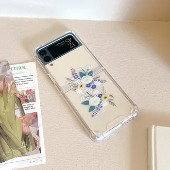 Samsung складной чехол для телефона галактики с Z-флип 3 4 З Flip3 Flip4 лаванда цветок прозрачный жесткий чехол