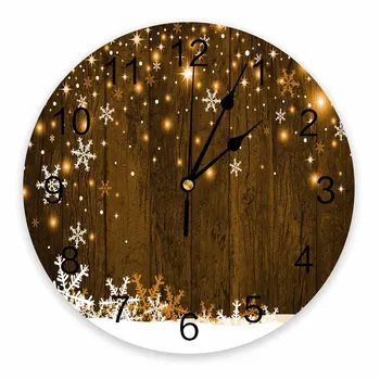 Деревянные Рождественские Декоративные Круглые настенные часы в виде снежинки, дизайн с арабскими цифрами, Не тикающие Спальни, Ванная комната, Большие настенные часы