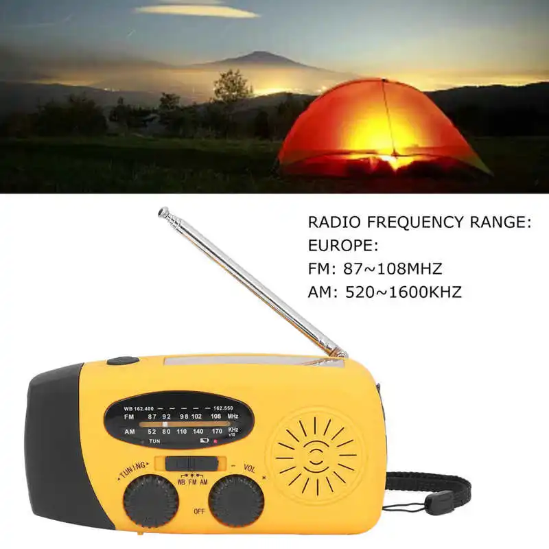 Солнечный радиоприемник с рукояткой, радиофонарик для путешествий