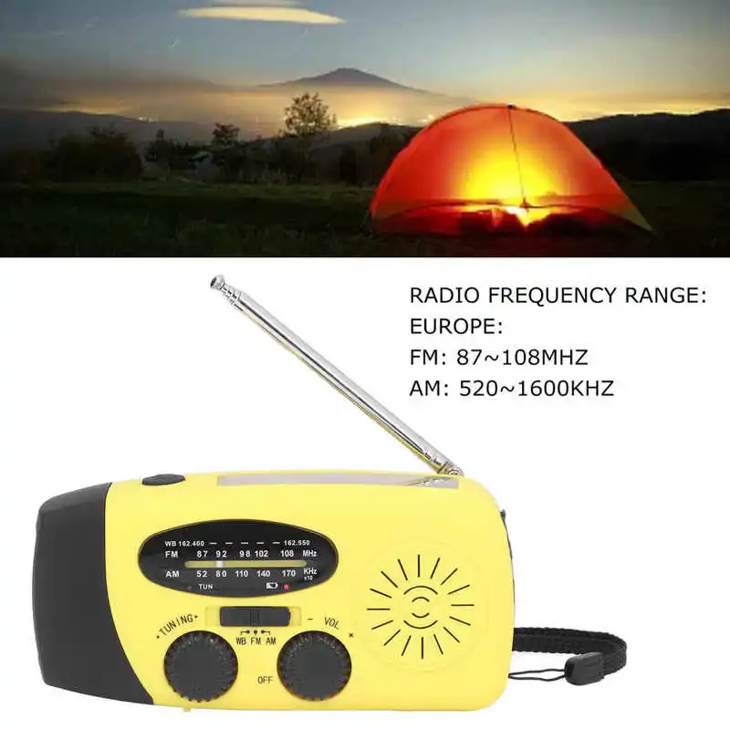 Солнечный радиоприемник с рукояткой, радиофонарик для путешествий