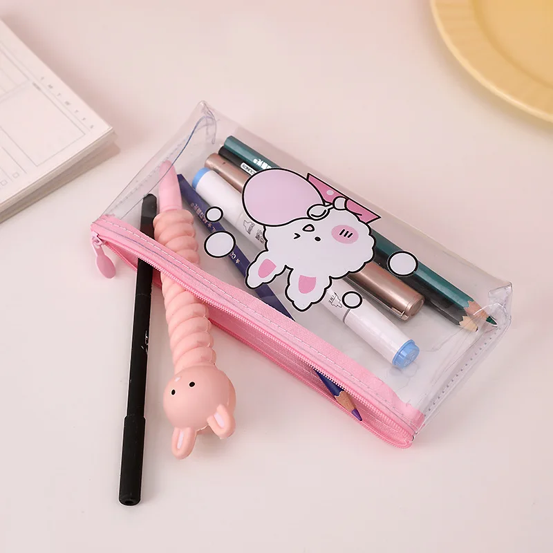 12 шт. /лот, чехол для карандашей Kawaii Rabbit, милая прозрачная сумка для карандашей, чехол для ручек, канцелярские принадлежности, подарочные школьные принадлежности