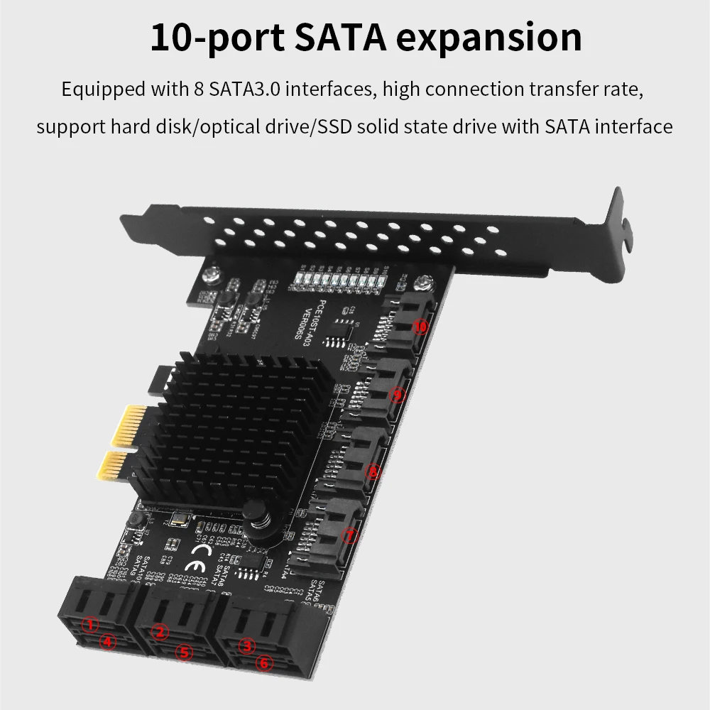 TISHRIC 6 Гбит/с SATA PCIE 1X Адаптер 2/4/6/10 Портов SATA3.0 PCIE Контроллер PCI-Sata Riser Карта расширения SSD Битные Дополнительные карты