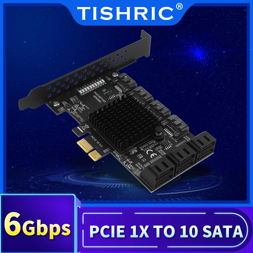 TISHRIC 6 Гбит/с SATA PCIE 1X Адаптер 2/4/6/10 Портов SATA3.0 PCIE Контроллер PCI-Sata Riser Карта расширения SSD Битные Дополнительные карты