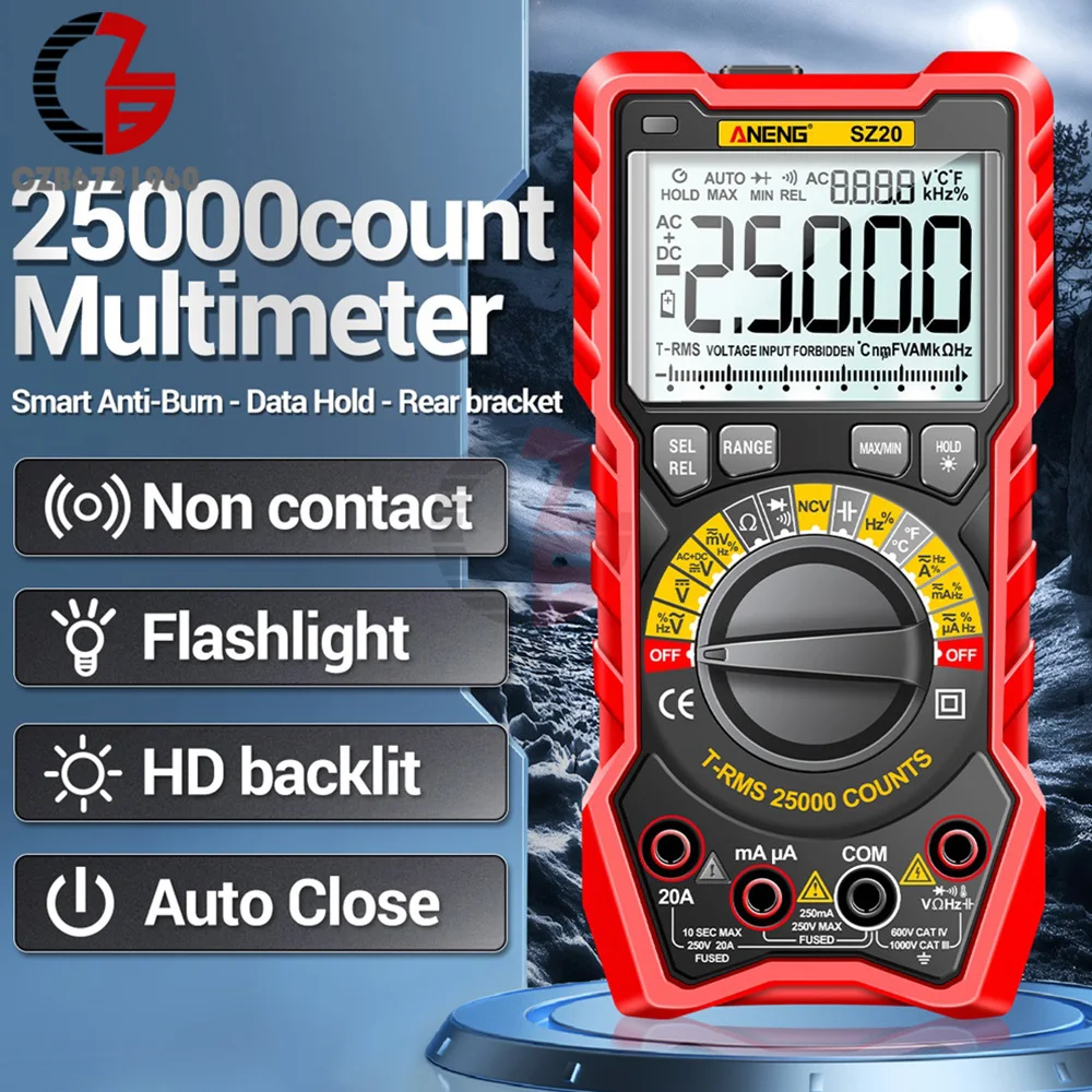 Цифровой мультиметр ANENG SZ20 с 25000 отсчетами переменного/постоянного тока, профессиональный измеритель электрического тока, тестер напряжения для автомобильного Омного конденсатора