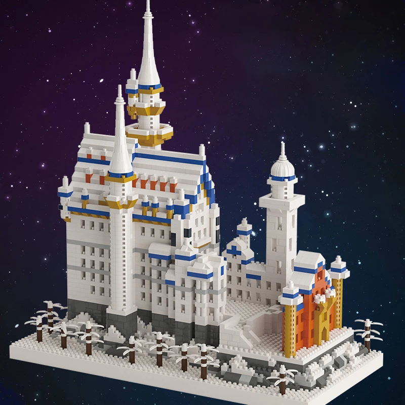 Архитектура Мини-мира Снежный Новый Лебединый Каменный замок со светодиодной подсветкой, Алмазные блоки, Кирпичи, Строительная игрушка для детей Без коробки