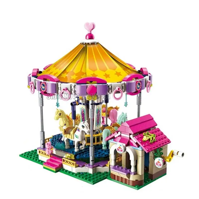 2016 646шт Парк развлечений для девочек Детская площадка Принцесса Фантазия Карусель Строительные блоки 4 Куклы Игрушечный кирпич
