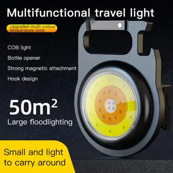 Портативный мини-брелок-фонарик, рабочий фонарь с магнитом, перезаряжаемый через USB, фонарь для кемпинга, встроенный аккумулятор, аварийный фонарь