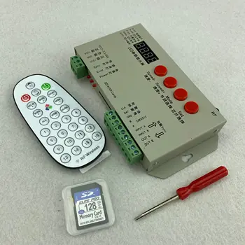 T-1000S с радиочастотным пультом дистанционного управления, светодиодным контроллером пикселей SD-карты; управление SPI 2048 пикселей; поддерживает только версию lededit 2012