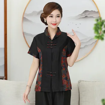 Новое поступление, женские рубашки из чистого шелка с коротким рукавом, свободная блузка из 100% гуандунского шелка gambiered, одежда с отложным воротником