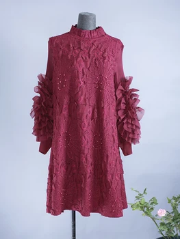 Плиссированное французское кружевное платье Miyake 2023, Весна-осень, свободная вышивка тяжелой промышленности, 3D аппликации, цветочные бусины, винтажная одежда