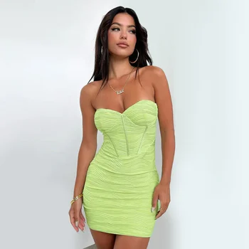 Зеленое мини-платье без бретелек для женщин, сексуальное облегающее короткое платье без рукавов, 2023 Летние Элегантные вечерние платья на бретелях, вечерние наряды