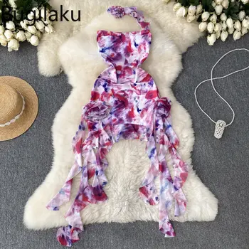 Сексуальное платье в пляжном стиле Bugilaku, женские мини-платья с цветочным принтом, облегающее Мини-платье, женское лето 2023, Новинка в Vestidos Mujer