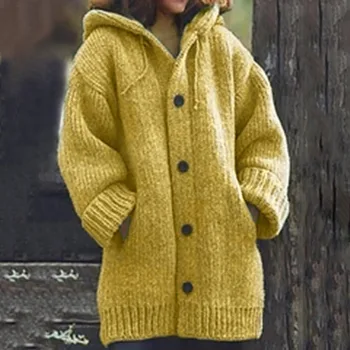 S-5XL Осенне-зимняя модная однотонная свободная теплая куртка-свитер с длинным рукавом большого размера, вязаная толстовка средней длины для крупных женщин