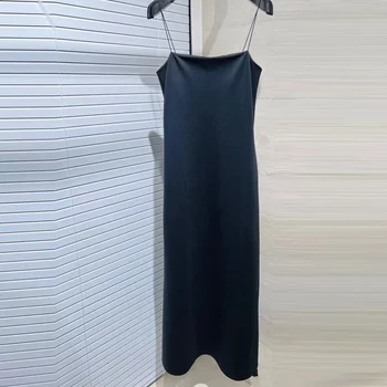 Модное Новое черное платье на подтяжках 23Vintage, взлетно-посадочная полоса, прямые платья с открытыми плечами, Темпераментная шикарная женская одежда высокого качества