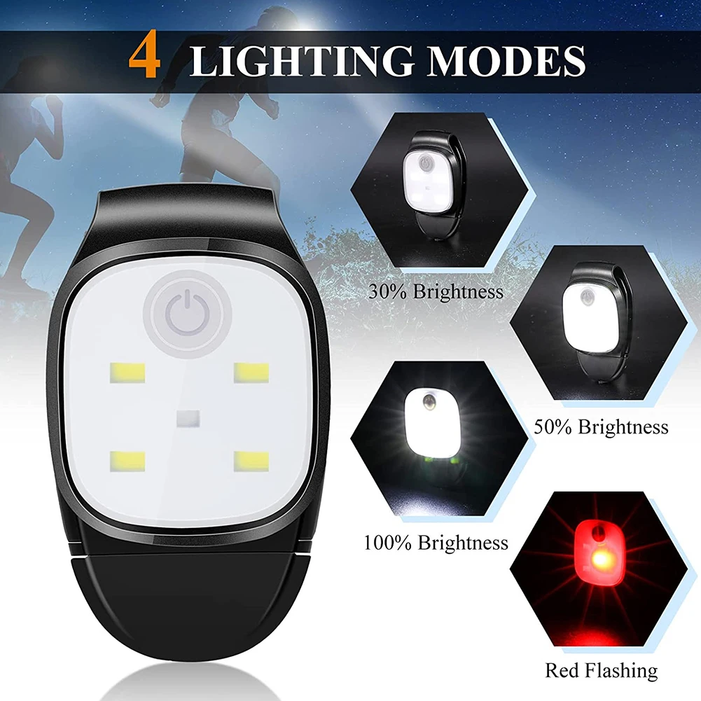 Светодиодный светильник-клипса 4 режима освещения Ночной светильник-клипса Предупреждение о безопасности при беге трусцой, ночных прогулках, рыбалке, пешем туризме USB Перезаряжаемый