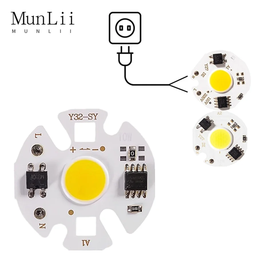 MunLii Нет Необходимости В Драйвере 220 В Светодиодный COB Чип 3 Вт 5 Вт 7 Вт 10 Вт 12 Вт Светодиодный Чип Лампа Smart IC Светодиодная Лампа для Прожектора Холодный белый Теплый белый