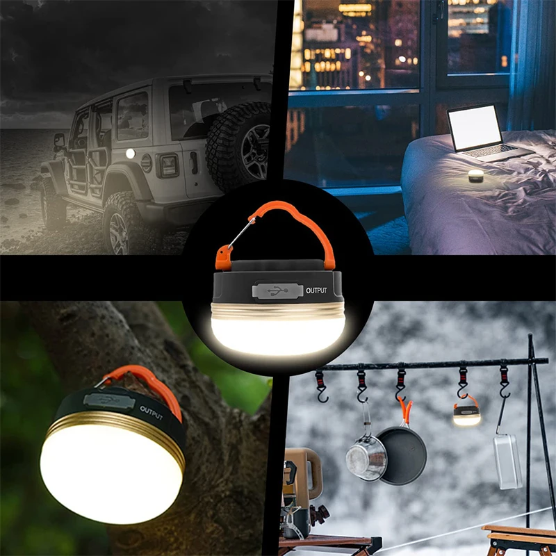 Светодиодный фонарь для кемпинга Портативный светильник для палатки Подвесное стойло Ночной мэр Срок службы батареи Наружная аварийная зарядка через USB Мобильный источник питания