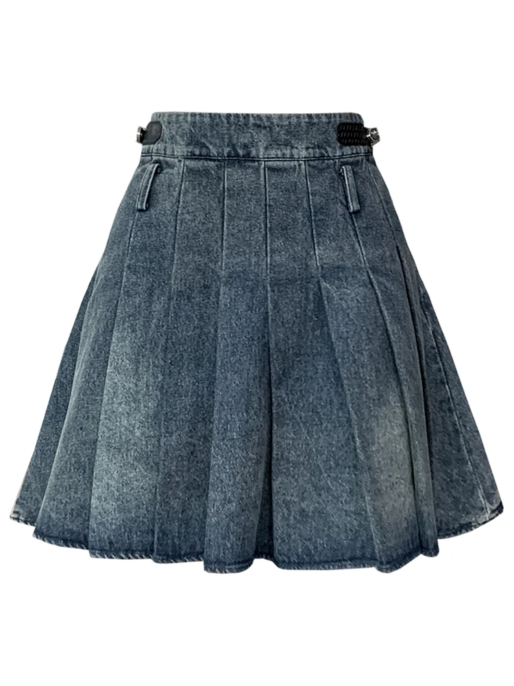 Seoulish 2023 Новые женские джинсовые плиссированные короткие юбки с высокой талией, весенне-летние модные ковбойские джинсы, мини-юбки трапециевидной формы, женские